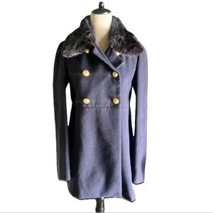 Y2K Express Navy Blue Peacoat W/removable Faux Fur Collar S/P Coastal Gran